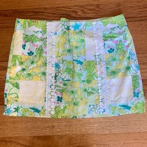 Lilly Pulitzer skirt patchwork blue yellow green 10 lace frog alligator gator